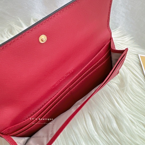 NWT Michael Kors MK Jet Set Saffiano Leather Flat Large Long Wallet Scarlet Red - Picture 5 of 6
